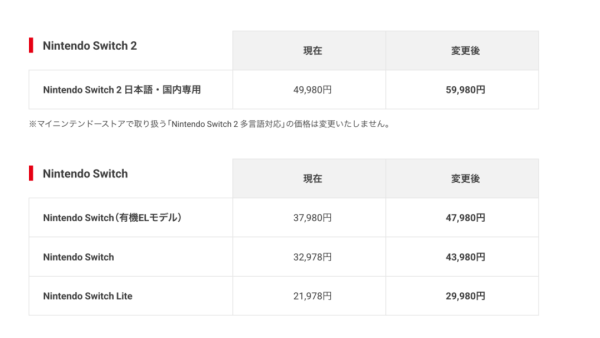 任天堂宣布涨价，涉及Switch、Switch 2等