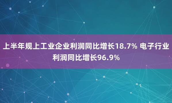 上半年规上工业企业利润同比增长18.7% 电子行业利润同比增长96.9%
