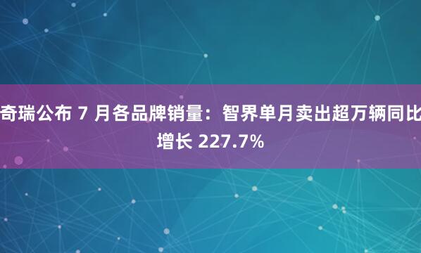 奇瑞公布 7 月各品牌销量：智界单月卖出超万辆同比增长 227.7%