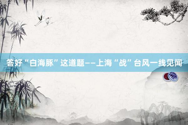 答好“白海豚”这道题——上海“战”台风一线见闻