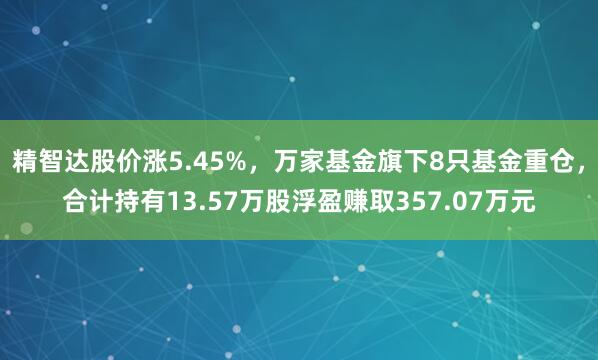 精智达股价涨5.45%，万家基金旗下8只基金重仓，合计持有13.57万股浮盈赚取357.07万元