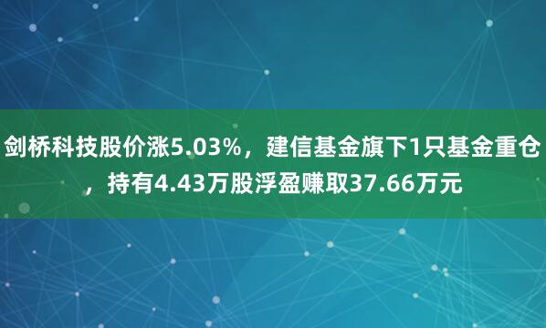 剑桥科技股价涨5.03%，建信基金旗下1只基金重仓，持有4.43万股浮盈赚取37.66万元