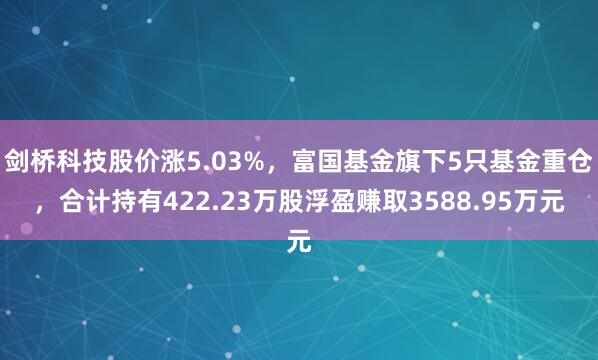 剑桥科技股价涨5.03%，富国基金旗下5只基金重仓，合计持有422.23万股浮盈赚取3588.95万元
