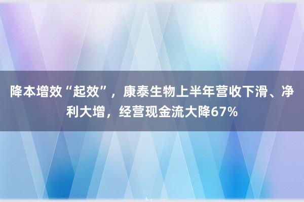 降本增效“起效”，康泰生物上半年营收下滑、净利大增，经营现金流大降67%