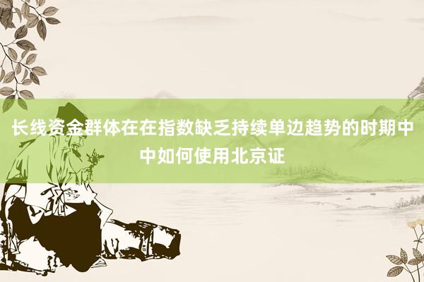 长线资金群体在在指数缺乏持续单边趋势的时期中中如何使用北京证
