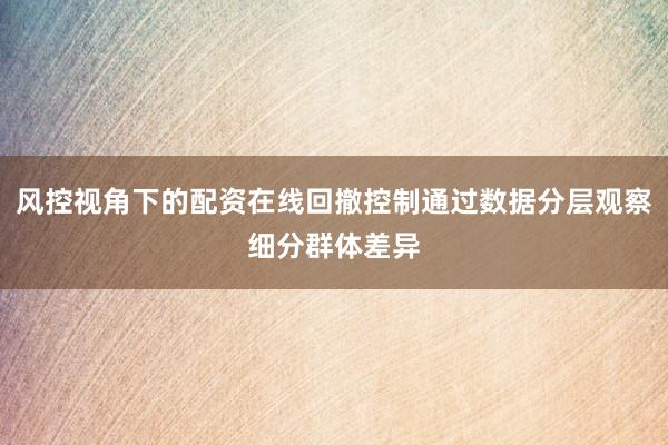 风控视角下的配资在线回撤控制通过数据分层观察细分群体差异