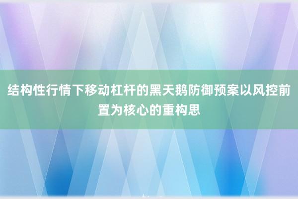 结构性行情下移动杠杆的黑天鹅防御预案以风控前置为核心的重构思
