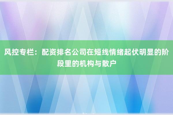风控专栏：配资排名公司在短线情绪起伏明显的阶段里的机构与散户