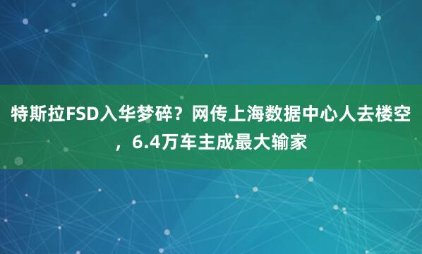 特斯拉FSD入华梦碎？网传上海数据中心人去楼空，6.4万车主成最大输家