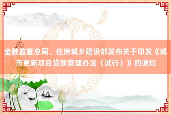 金融监管总局、住房城乡建设部发布关于印发《城市更新项目贷款管理办法（试行）》的通知