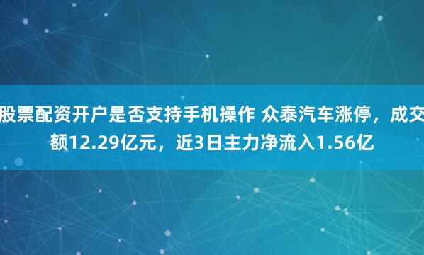股票配资开户是否支持手机操作 众泰汽车涨停，成交额12.29亿元，近3日主力净流入1.56亿