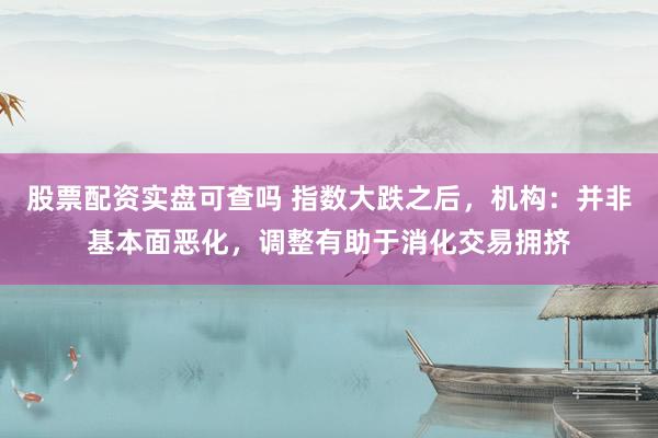 股票配资实盘可查吗 指数大跌之后，机构：并非基本面恶化，调整有助于消化交易拥挤